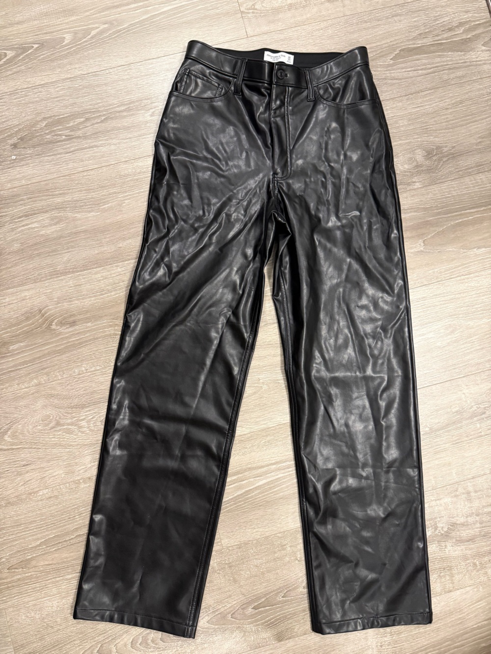 Abercrombie & Fitch Black Faux Leather Straight-Leg Pants